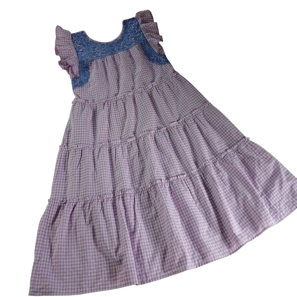 J. Marie Tiered A-line Gingham Dress With Embroidery - Picture 3 of 12